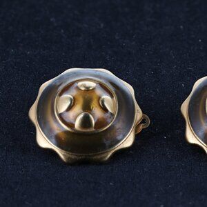 Vintage Signed Anne Klein Gold & Brass Tone Clip On Earrings - 1 1/4 in
